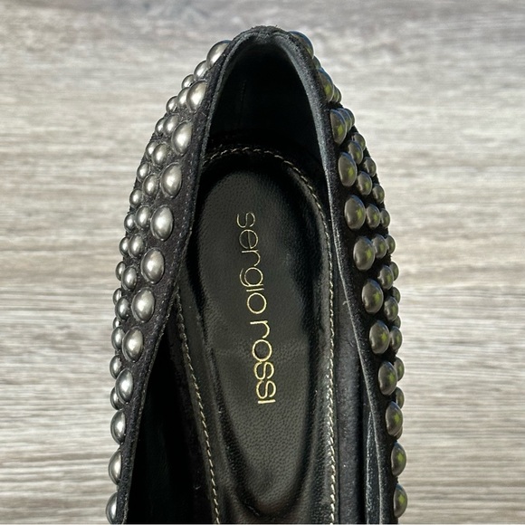 Sergio Rossi Black Suede Silver Studded Platform Pumps - Picture 9 of 13